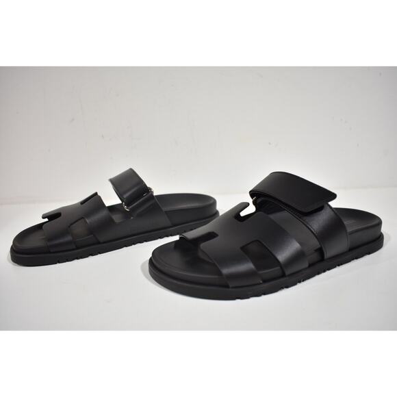 Hermes Chypre Sandal Black Calfskin Leather H Logo Strap Slide Slip On Flat 42 - Picture 9 of 12